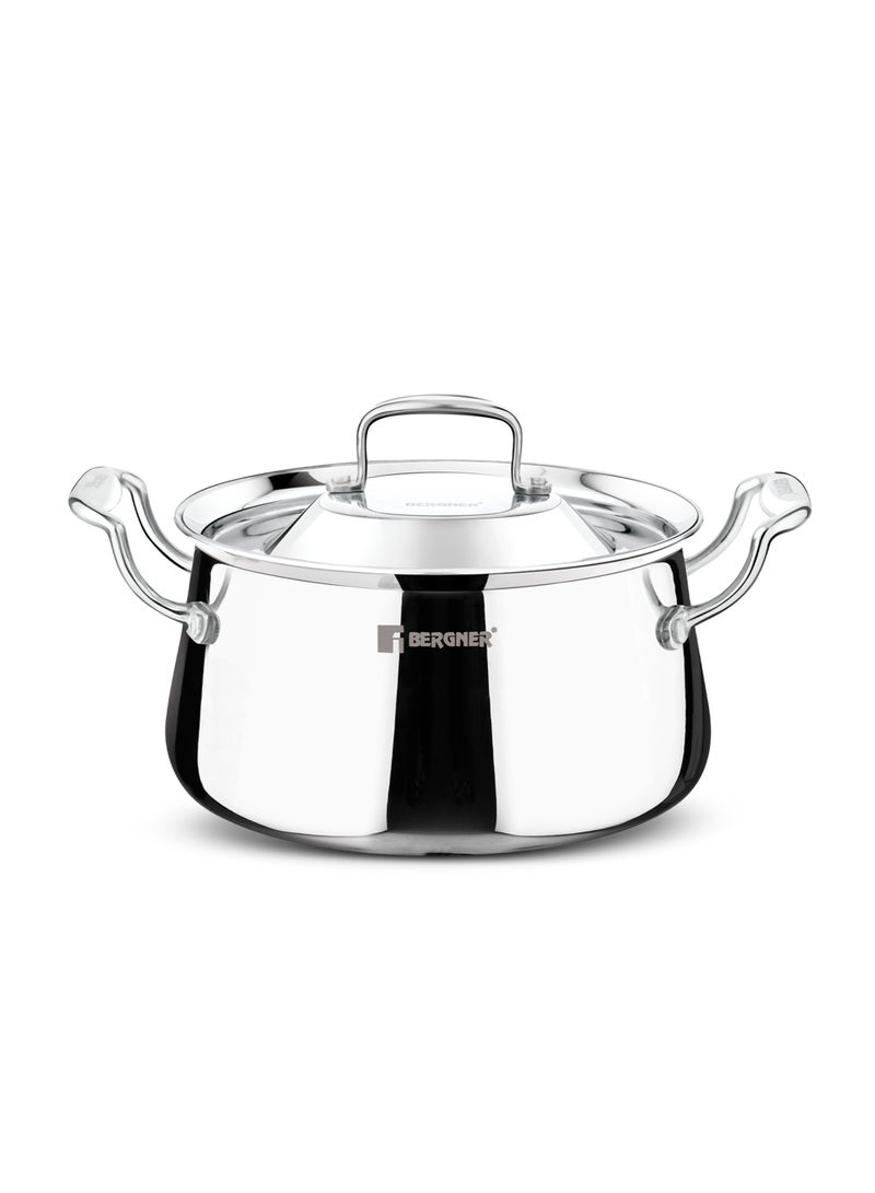 Bergner Argent Samsara 28cm (8L) Tri-Ply Stainless Steel Deep Cooking Pot, Cook &  Serve Handi for Biryani, Rice, Curries, Pulao, Consumes Less Oil, Healthy Cooking, Induction & Gas Stove Compatible - Image 1